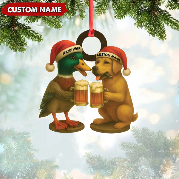 Maxcorners Custom Duck & Dog Acrylic Christmas Ornament – Personalized Hunter Gift LM0411