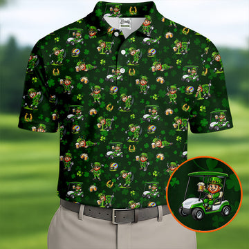 Maxcorners St Patrick's Day Golf Leprechaun Pose Shamrock Golf Shirt, Fun Golf Shirts For Men, Polo For Men
