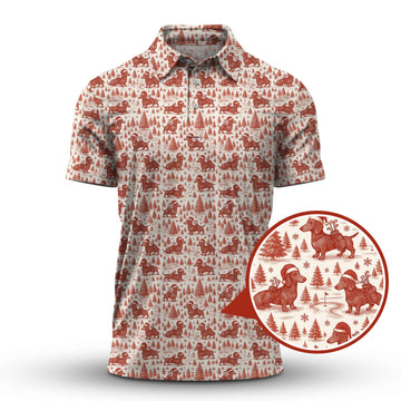 Maxcorners Christmas Golf Shirt, Dachshund Golf Shirt For Men, Pattern Golf Shirt, Toile De Jouy Shirt For Golfer