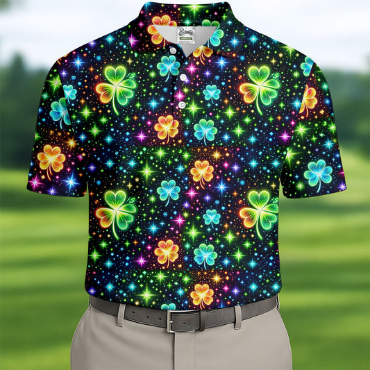 Maxcorners The Star And The Shamrock Rainbow Glitter St Patrick's Golf Shirt, Polo Shirts For Men, Golf Shirts For Men