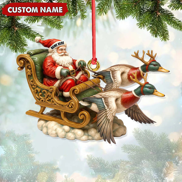 Maxcorners Personalized Santa Sleigh Duck Ornament, Custom Name Christmas Gift for Hunters LM0411