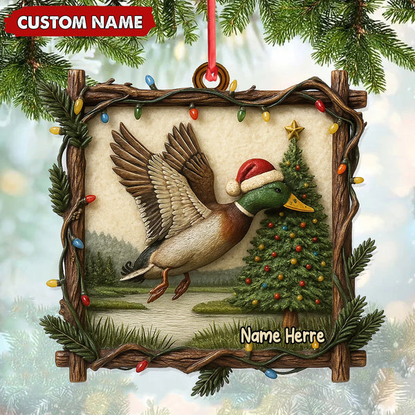 Maxcorners Personalized Flying Duck Christmas Ornament, Custom Name Hunting Gift for Outdoor Lovers LM0411