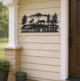 Maxcorners Personalized Deer Family Metal Sign WITH LED/WITHOUT LED - Rustic Cabin Name Sign, Mountain Wildlife Wall Art for Lodge & Outdoor Decor LM0110