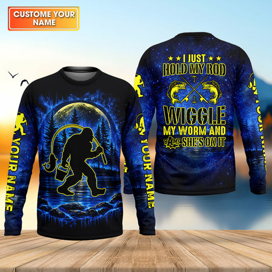 Maxcorners That Wiggle Means It's On - Bigfoot Fishing Shirt, Fishing UPF Shirts, Funny Fishing Shirt