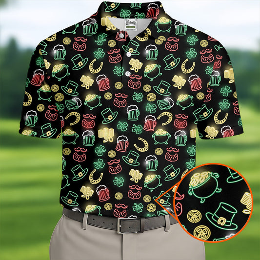 Maxcorners Leprechaun Hats Gold Coins Pot St Patrick's Day Shamrock Golf Shirt, Polo Shirts For Men, Golf Shirts For Men