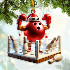 Maxcorners Red Custom Name Bowling Ornament, Bowling Christmas Gift Decoration MT1611