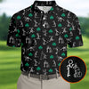 Maxcorners Stick Figure Golf Pose St Patrick's Day Shamrock Black Golf Shirt, Polo Shirts For Men, Golf Shirts For Men