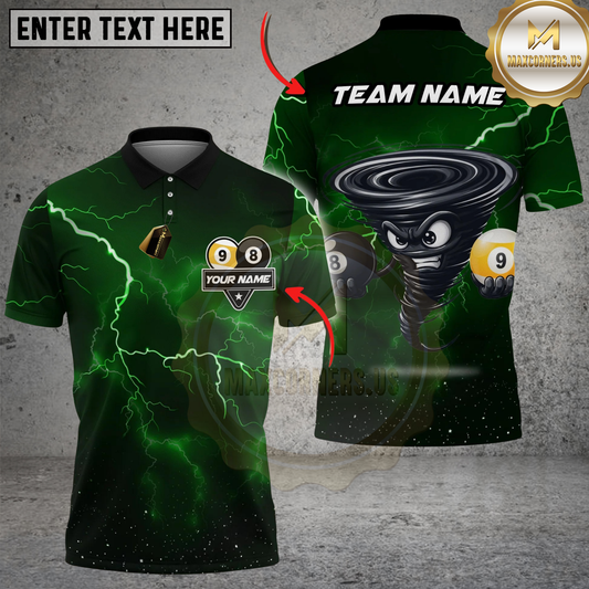 Maxcorners Billiards Ball 8 & Ball 9 Angry Tornado Character Personalized Name Shirt (6 Colors)