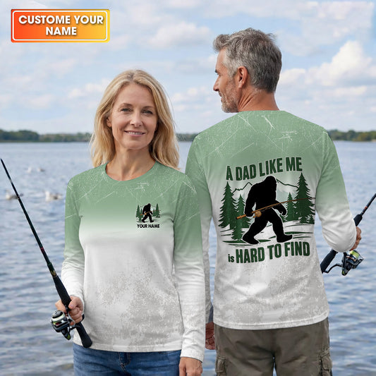 Maxcorners A Dad Like Me Is Hard To Find Bigfoot Fishing Shirt, Custom Name Bass Shirt, Fishing UPF Shirts, Funny Fishing Shirt