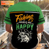 Maxcorners Fishing Makes Me Happy Shirt, Personalized Bigfoot St. Patrick's Day Fishing Long Sleeve For Men