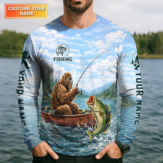 Maxcorners Gone Fishing With Sasquatch – Personalized Bigfoot Fishing UPF Shirt