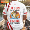 Maxcorners Jesus Is My Savior Fishing Is My Therapy Shirt, Personalized Christian Fishing Long Sleeve For Men