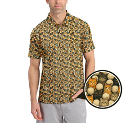 Maxcorners Funny Cat Golf Shirt For Golfer - Cat Pattern Golf Shirt - Golf Gift For Cat Lovers