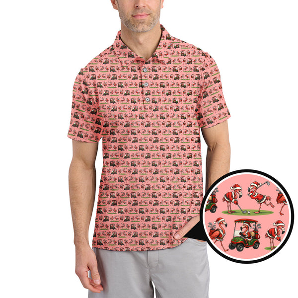 Maxcorners Funny Pattern Golf Shirt, Flamingo Golf Shirt, Christmas Golf Shirt For Golfer