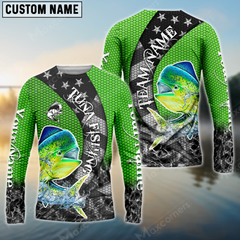Maxcorners Mahi-Mahi Fishing American Green Star Sun Protection Personalized Name, Team Name Long Sleeve Shirt