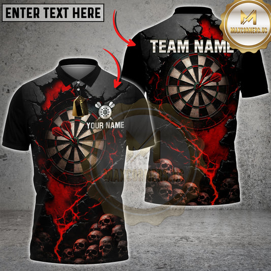 Maxcorners Darts Shirt Dark Skull Cracked Dartboard Gothic Fire Art Multioptions Personalized Name, Team Name 3D Shirt (4 Colors)