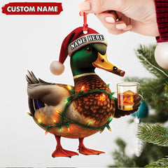 Maxcorners Personalized Funny Duck Smoking Acrylic Christmas OrnamentCustom Name Drinking Gift For Hunters LM0110
