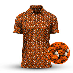Maxcorners Pumpkin Pattern Golf Shirt, Halloween Golf Shirt For Golfes, Crazy Golf Shirt For Golf Lover