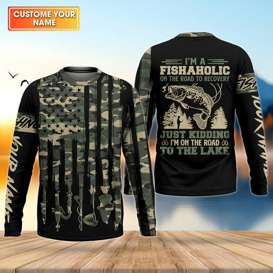 Maxcorners Fishaholic On The Road to the Lake, Personalized Fishing UPF Shirt