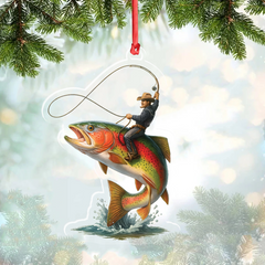 Maxcorners Personalized Funny Fishing Acrylic Ornament - Cowboy Riding Fish Christmas Decoration for Fishermen LM0411