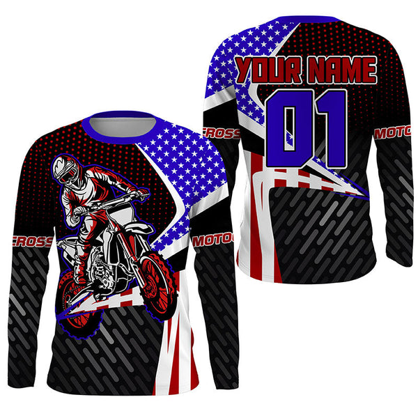 Maxcorners American Flag Motocross Jersey Personalized UPF30+ Dirt Bike MX Racing Off-road Motorcycle LM2809