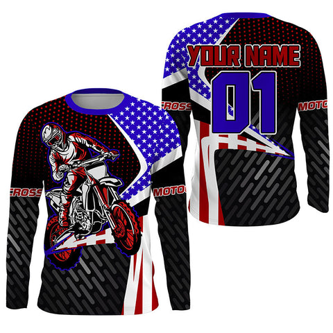 Maxcorners American Flag Motocross Jersey Personalized UPF30+ Dirt Bike MX Racing Off-road Motorcycle LM2809