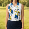 Maxcorners Blue Yellow Skeleton Golfer Beer Polo Shirt, Women’s Golf Apparel, Golf Shirts For Women LM1507