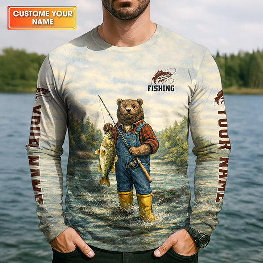 Maxcorners I'd Rather Be Fishing Bear - Outdoor Fishing Shirt, Fishing UPF Shirts, Funny Fishing Shirt