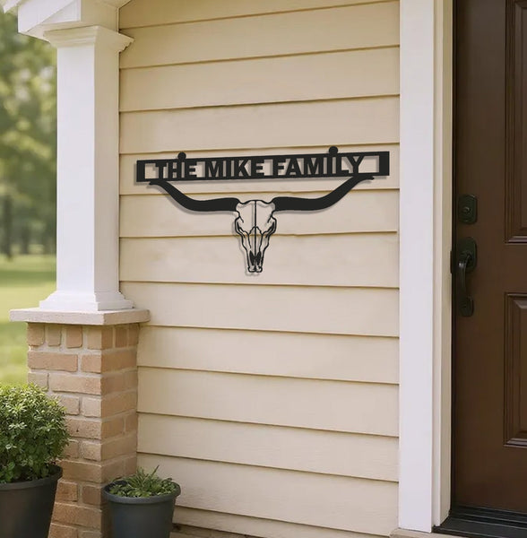 Maxcorners Personalized Metal Ranch Sign WITH LED/WITHOUT LED – Western Longhorn Skull Cowboy Decor LM0110