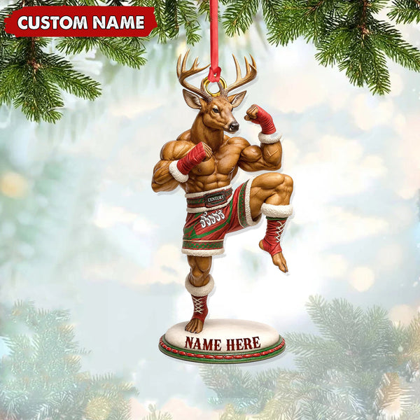 Maxcorners Custom Name Muay Thai Deer Ornament, Funny Boxing Deer Christmas Decoration

 LM0411