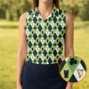 Maxcorners Green And White Argyle Pattern St Patrick's Day Golf Shirt, Women's Golf Shirts, Ladies Golf Polos