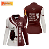 Maxcorners Custom Name Women's Golf Polos, Golf And Wine Shirt, Funny Golf Shirts For Lady Golfers