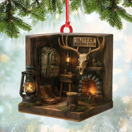 Maxcorners Personalized Hunting Cabin Ornament, Custom Name Deer Antler Lodge Christmas Decoration LM0411