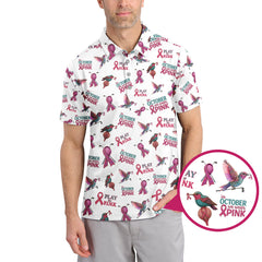 Maxcorners Breast Cancer Golf Shirt, Pattern Golf Shirt, In October We Wear Pink Polos, Crazy Golf Shirt For Golfer
