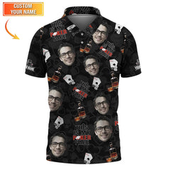 Maxcorners Poker Face Custom Name and Face Shirt - Whiskey and Cards Design - Funny Gift for HimLM1009