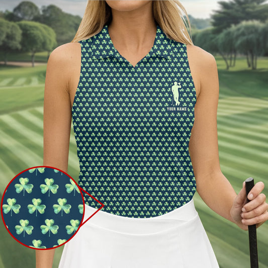 Maxcorners St Patrick's Day Shamrock Golf And Beer Green Golf Shirt, Women's Golf Tops, Ladies Golf Polos