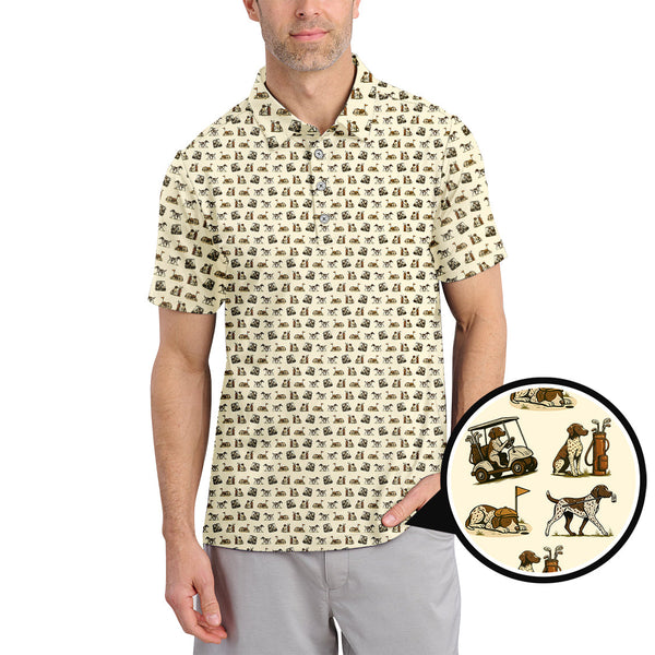 Maxcorners Pattern Golf Shirt, Pointer Golf Polos, Dog Golf Shirt For Men, Crazy Golf Shirt For Golfers