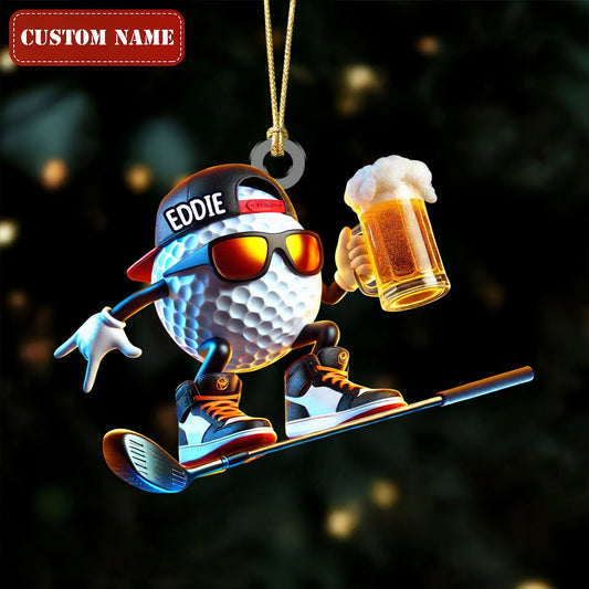 Maxcorners Golf And Beer Cool Golf Ball Acrylic Ornament, Golf Xmas Ornaments, Golf Christmas Gifts, Cool Golf Gift LM1611