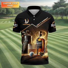 Maxcorners Golf And Whiskey Custom Men's Golf Polo Shirt, Whiskey Golf Shirt, Gift For Golfers