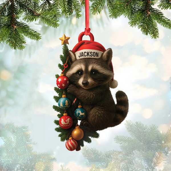 Maxcorners Personalized Raccoon Acrylic Christmas Ornament – Cute Holiday Gift - Perfect Gift for Kids & Animal Lovers LM0411