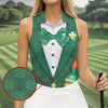 Maxcorners St Patrick's Day Green Shamrock Suit Whiskey Golf Print Golf Shirt, Women's Golf Tops, Ladies Golf Polos