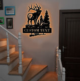 Maxcorners Personalized Elk Hunting Metal Sign WITH LED/WITHOUT LED Light Deer Forest Scene Custom Name Rifle Wall Art Hunter Gift LM0110