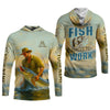 Maxcorners Born To Fish Forced To Work SPF Shirt For Men, Funny Fishing Shirt, Gift For Fisherman