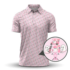 Maxcorners Ghost Of Halloween Pattern Golf Shirt, Funny Breast Cancer Golf Shirt, Ladies Golf Shirts