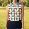 Maxcorners Retro Argyle Diamond Checkered Golf Shirt, Golf Polo For Women, Printed Golf Shirt LM1507