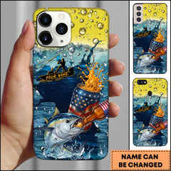 Maxcorners Tuna Fishing Phone Case Beer Splash Fishing Graphic Personalized Name 3D Phone Case