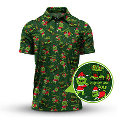 Maxcorners Funny Pattern Golf Shirt, Pug Golf Shirt For Men, Pugrinch Golf Shirt For Golfer