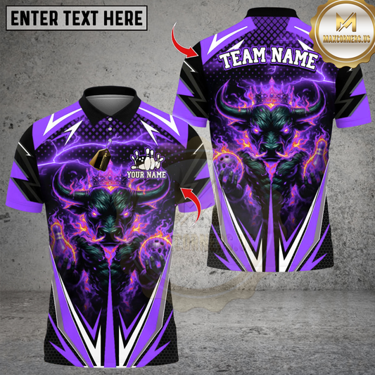 Maxcorners Bowling Flaming Muscle Bull Multicolor Customized Name, Team Name 3D Shirts