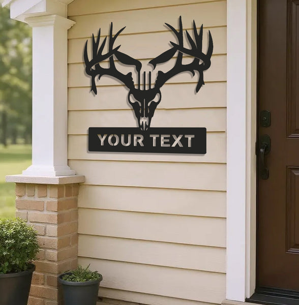 Maxcorners Personalized Deer Skull Metal Sign WITH LED/WITHOUT LED – Rustic Hunting Cabin Wall Decor, Gift for Hunters LM0110