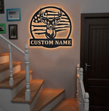 Maxcorners Custom Name American Flag Deer Hunting Metal Sign WITH LED/WITHOUT LED Light Rustic Lodge Wall Decor LM0110